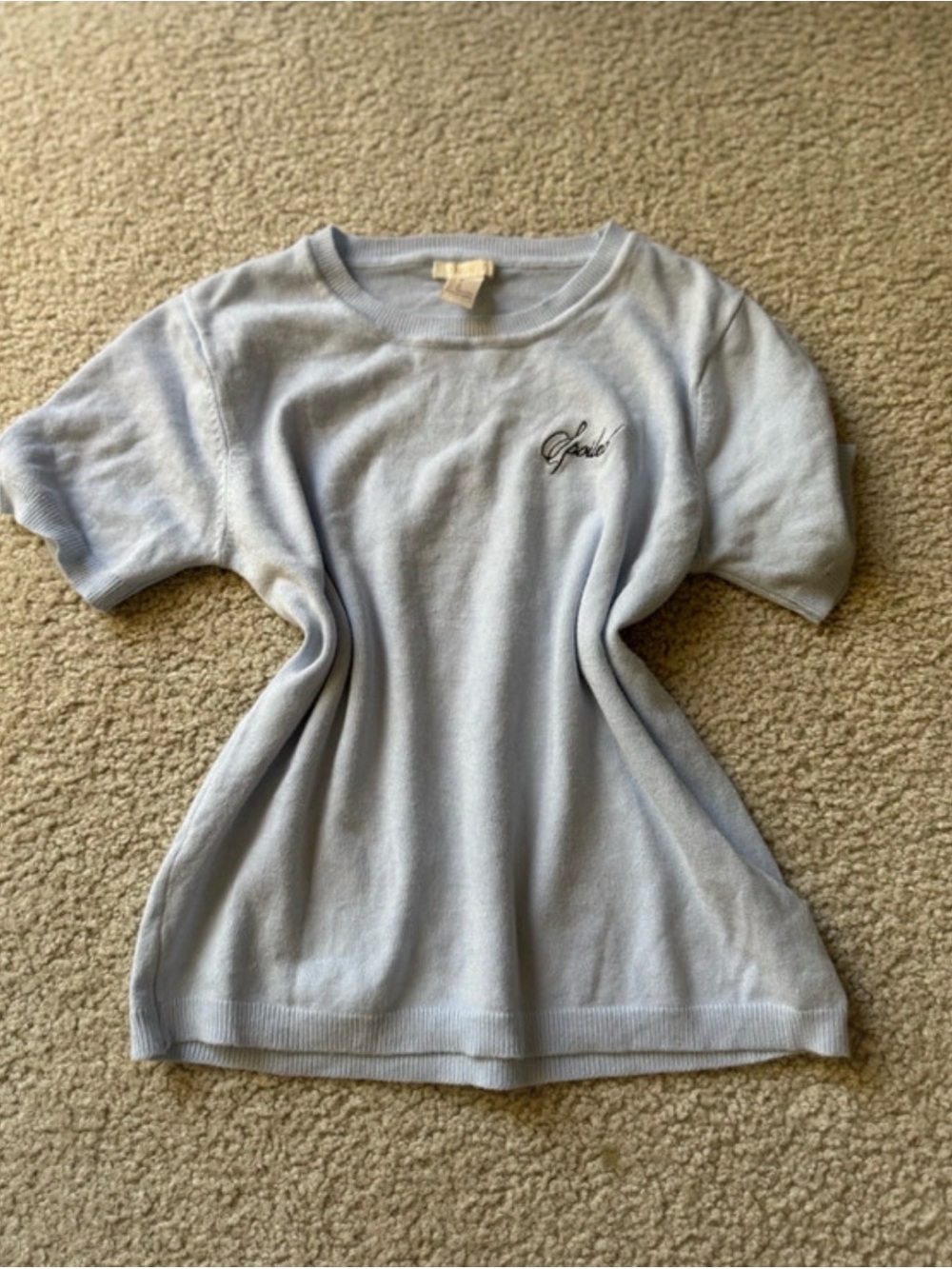 Forever 21 Light Blue Crewneck Knit Tee with Script Logo y2k tee